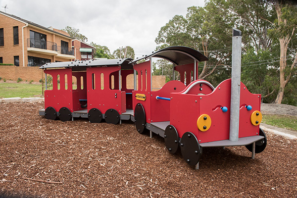 Play equipment with train theme