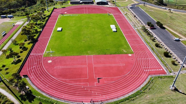 Aerial view of athletics track
