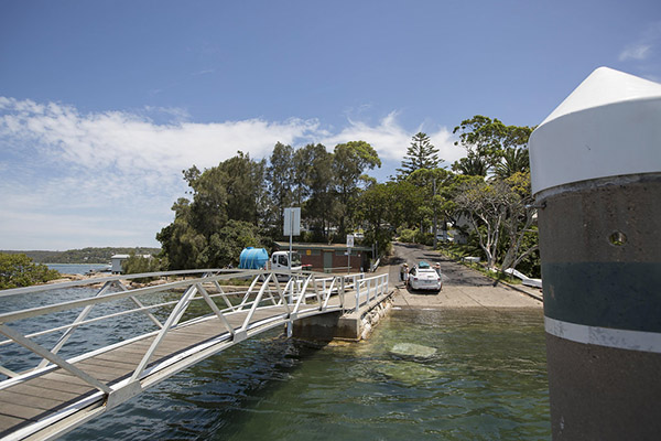 Boat ramp and pontoon facing west