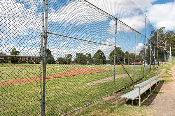 Fenced playing field and seating
