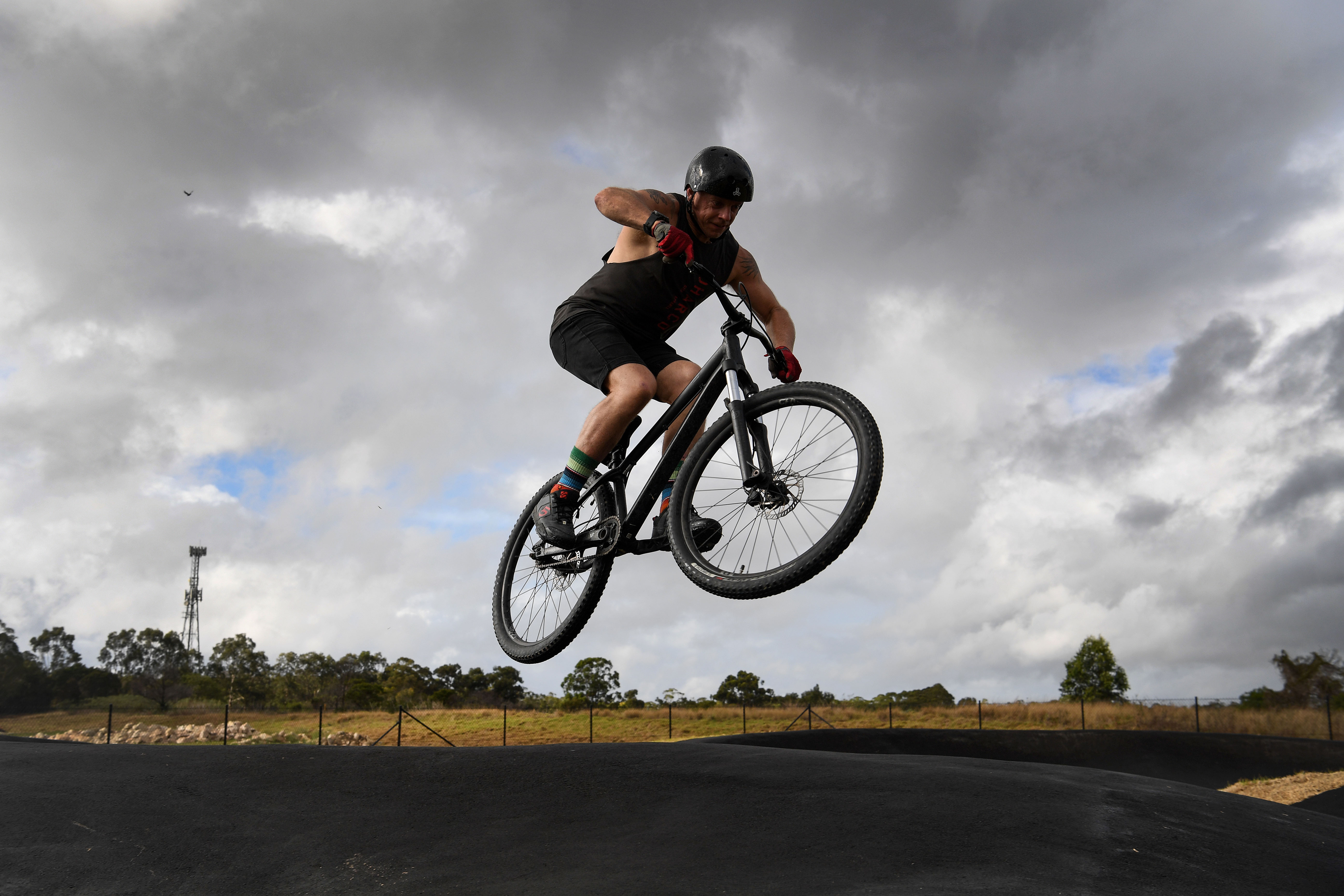 Mountain biker mid air 