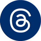 Threads logo of an @ symbol in navy circle