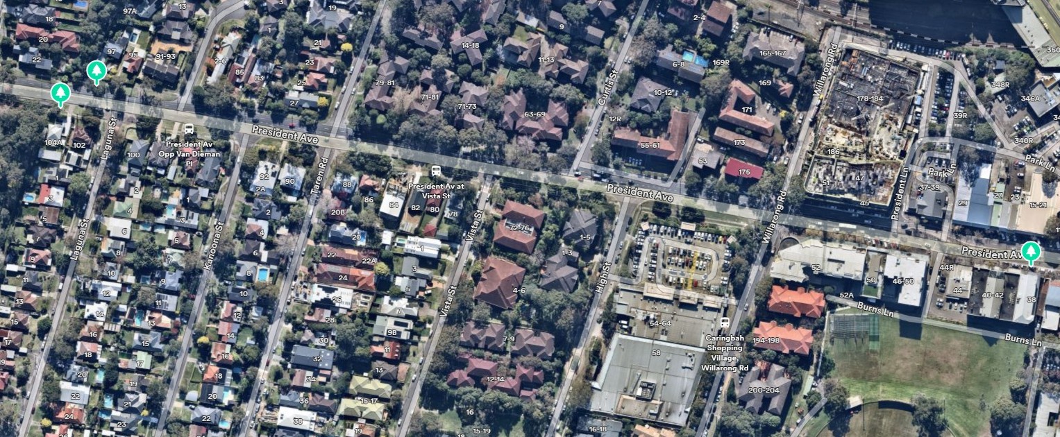 2025 Sep Pres Ave Tree Works Map 5 Kareena Rd to Kingsway