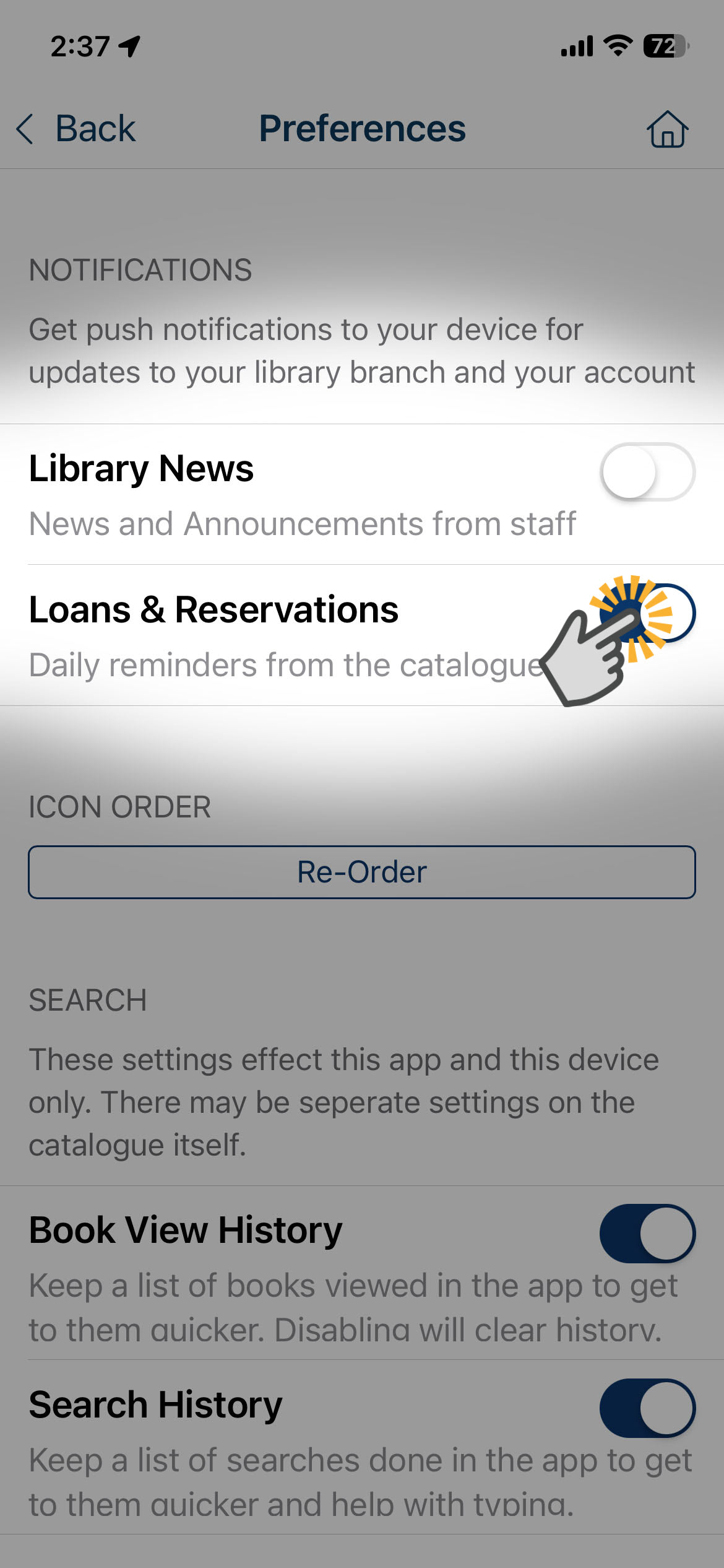 turn on notifications using the toggles