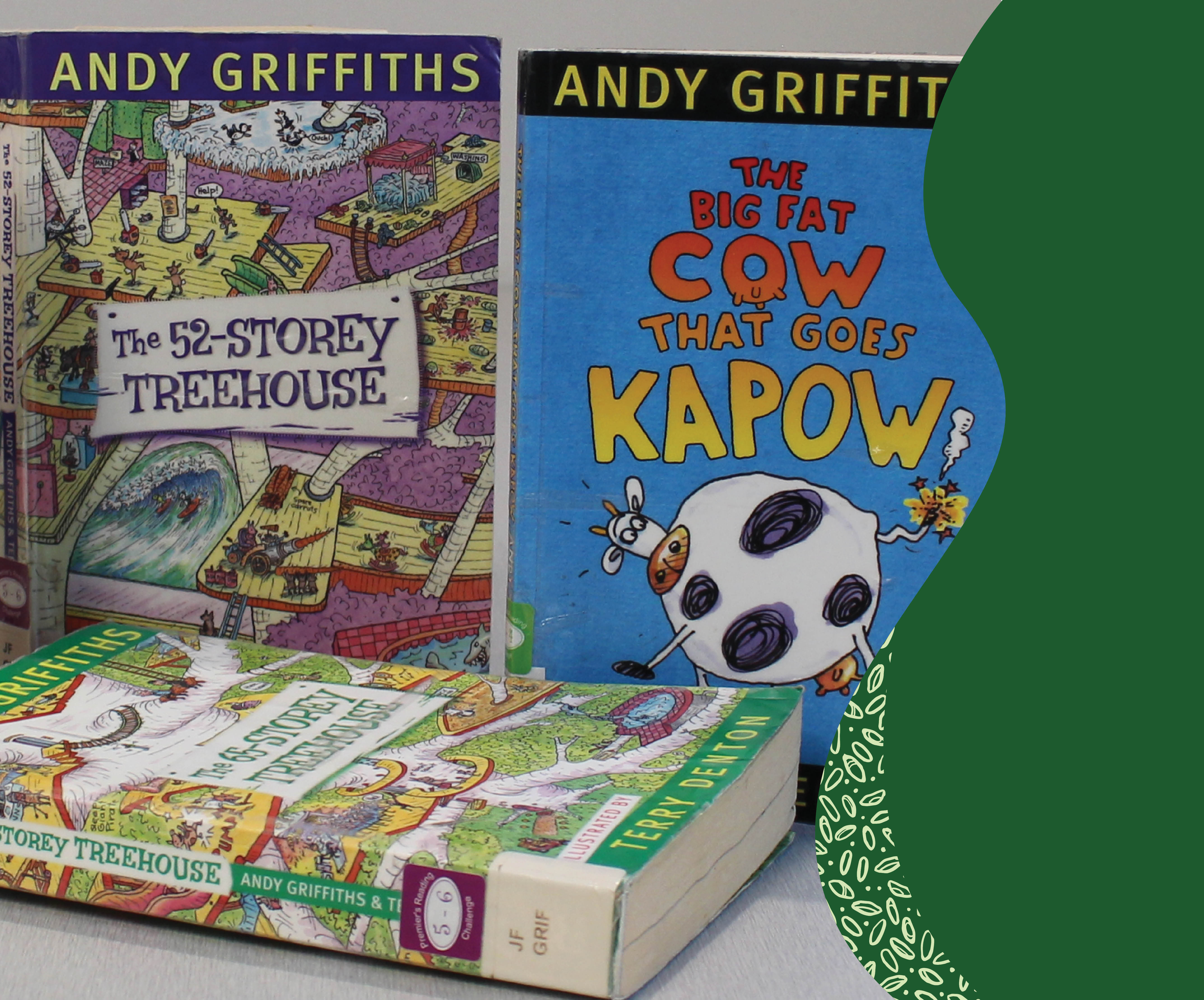 selection of Andy Griffiths books with new branding decorative edge