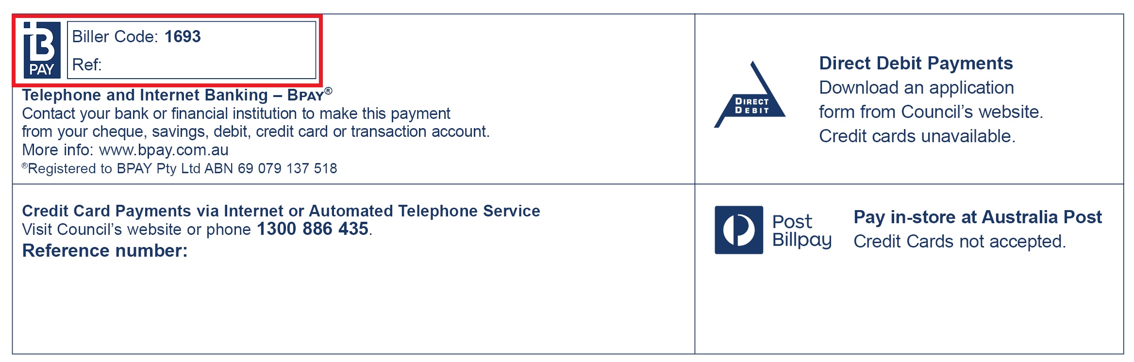 Image of Sutherland Shire Council showing how to pay by BPay