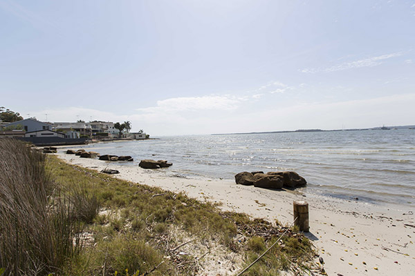 Sandy beach and view of bay
