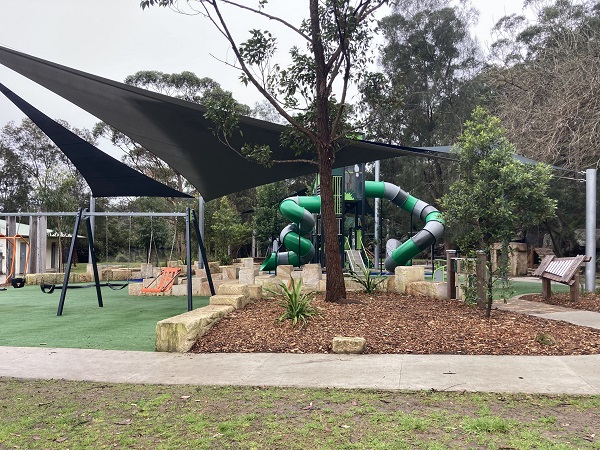 Large playground with shade sails