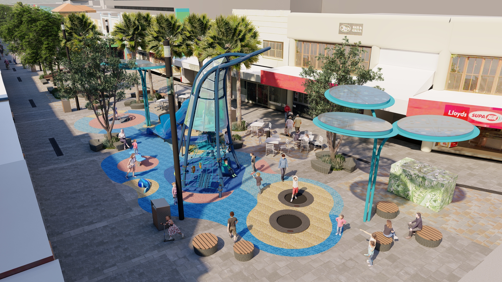 Ariel view of the whale tail play equipment