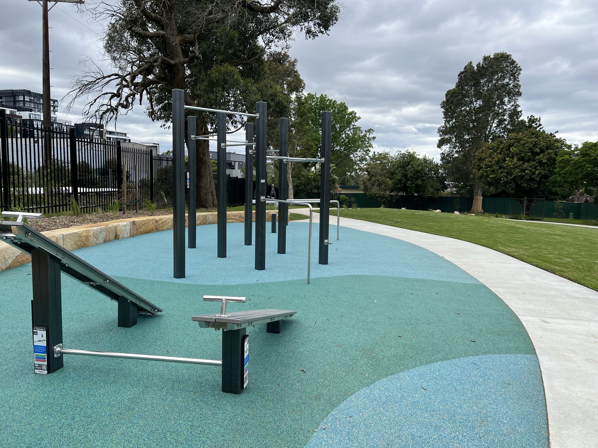 Park with outdoor fitness equipment