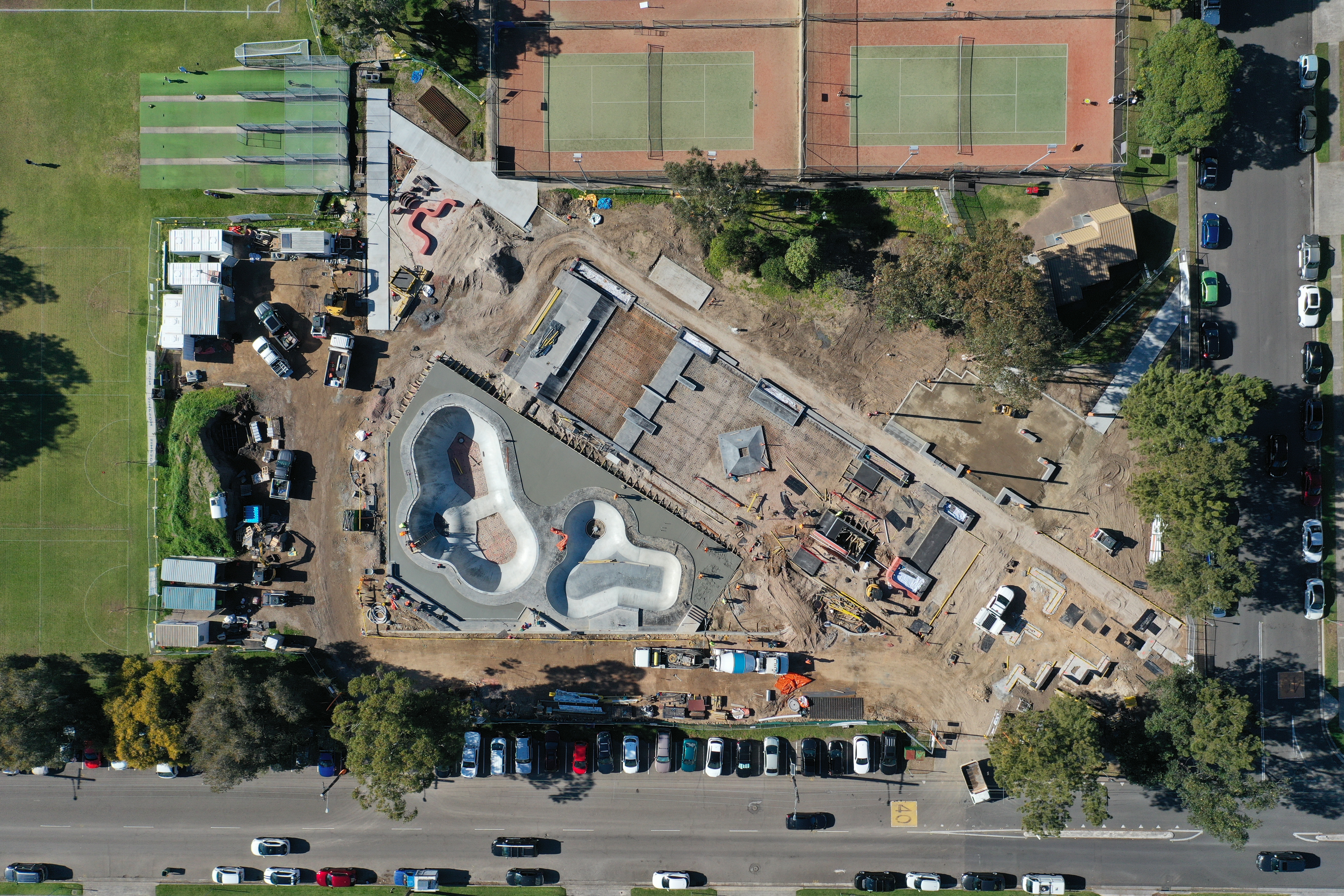 outline of new skate bowl, playground and plaza