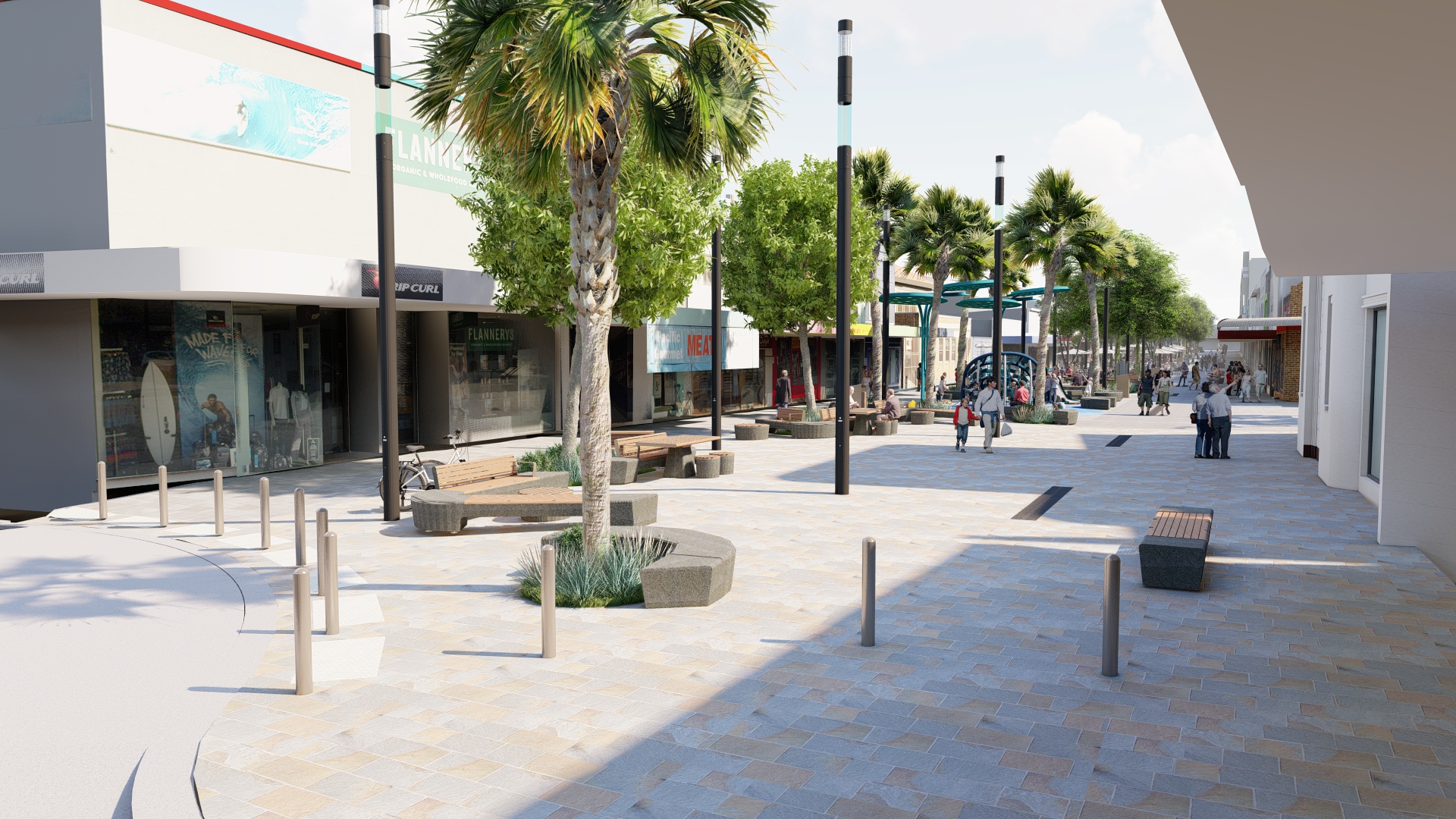 Southern end of Plaza showing seating and tree placement