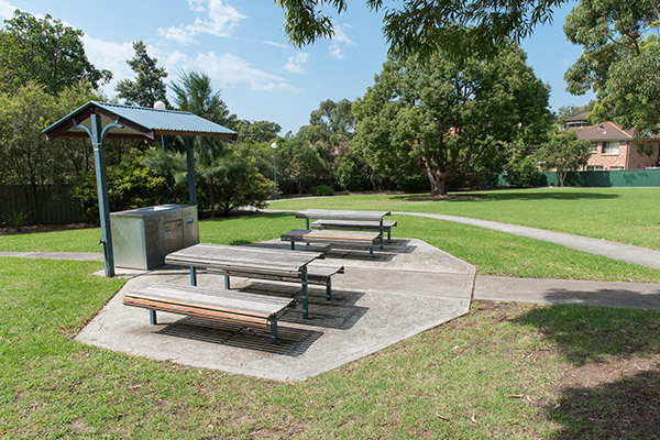 Picnic tables in park