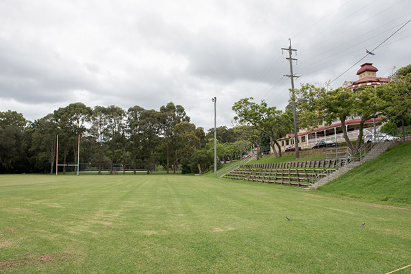Playing field with embankment seating