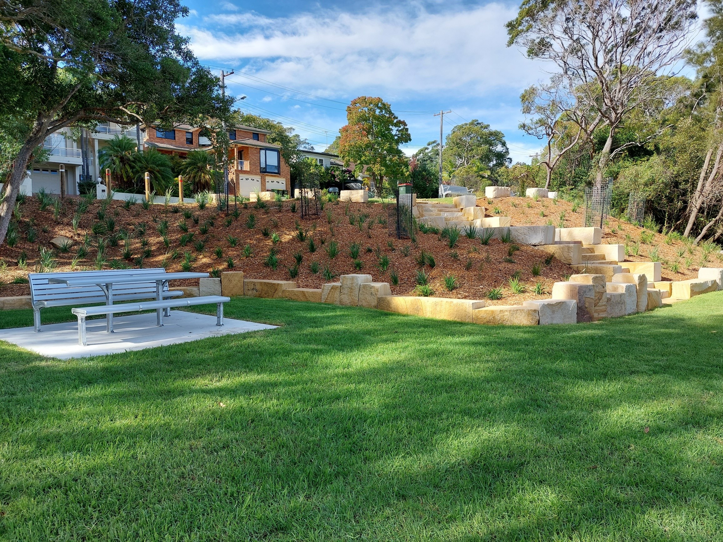 Seating and garden bed in foreshore reserve