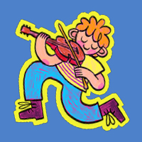 Promotional tile for Pavilion Kids school holiday festival cartoon image of a girl playing violin