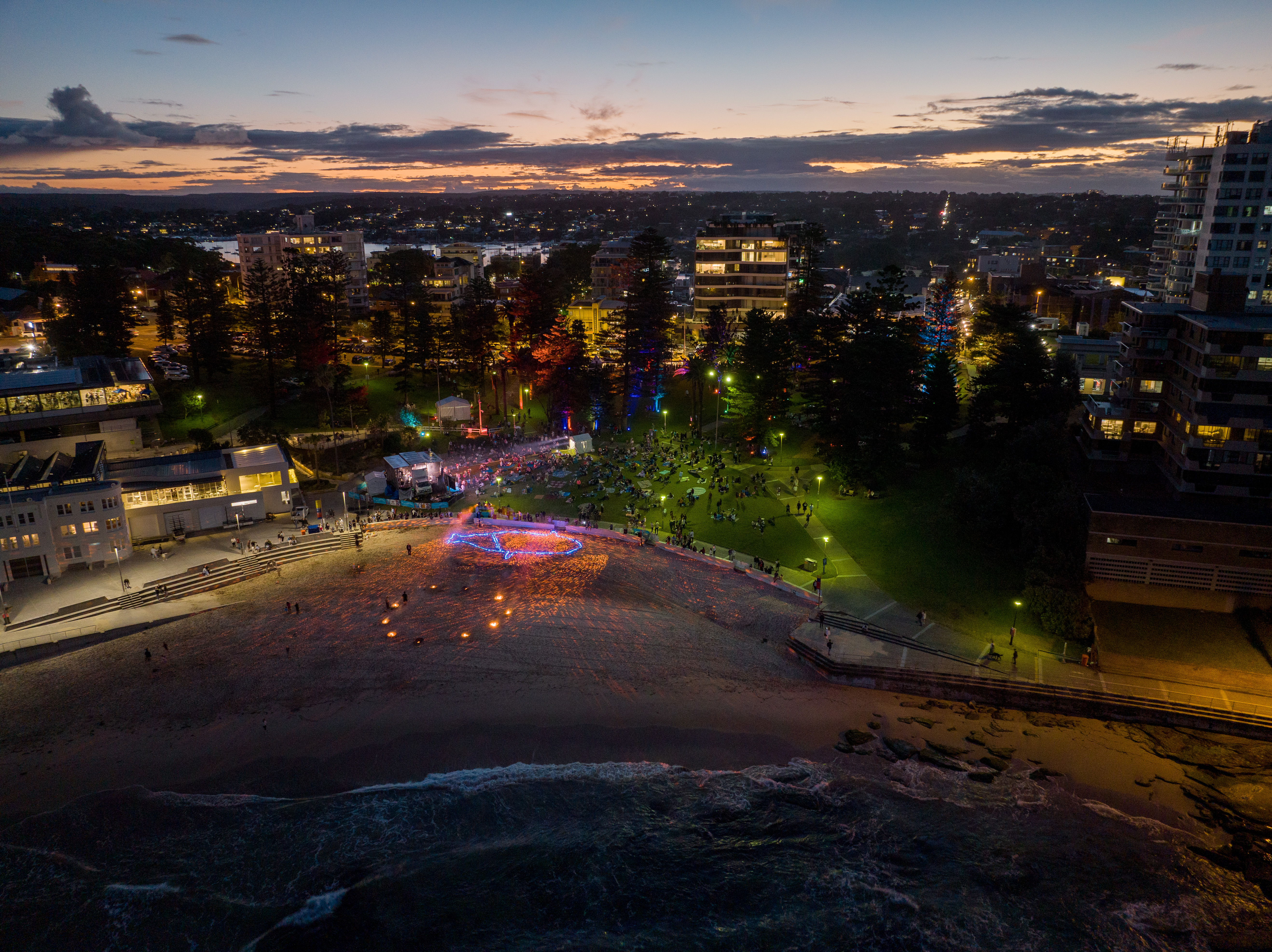 Fire Stories event at Cronulla Beach taken from the air