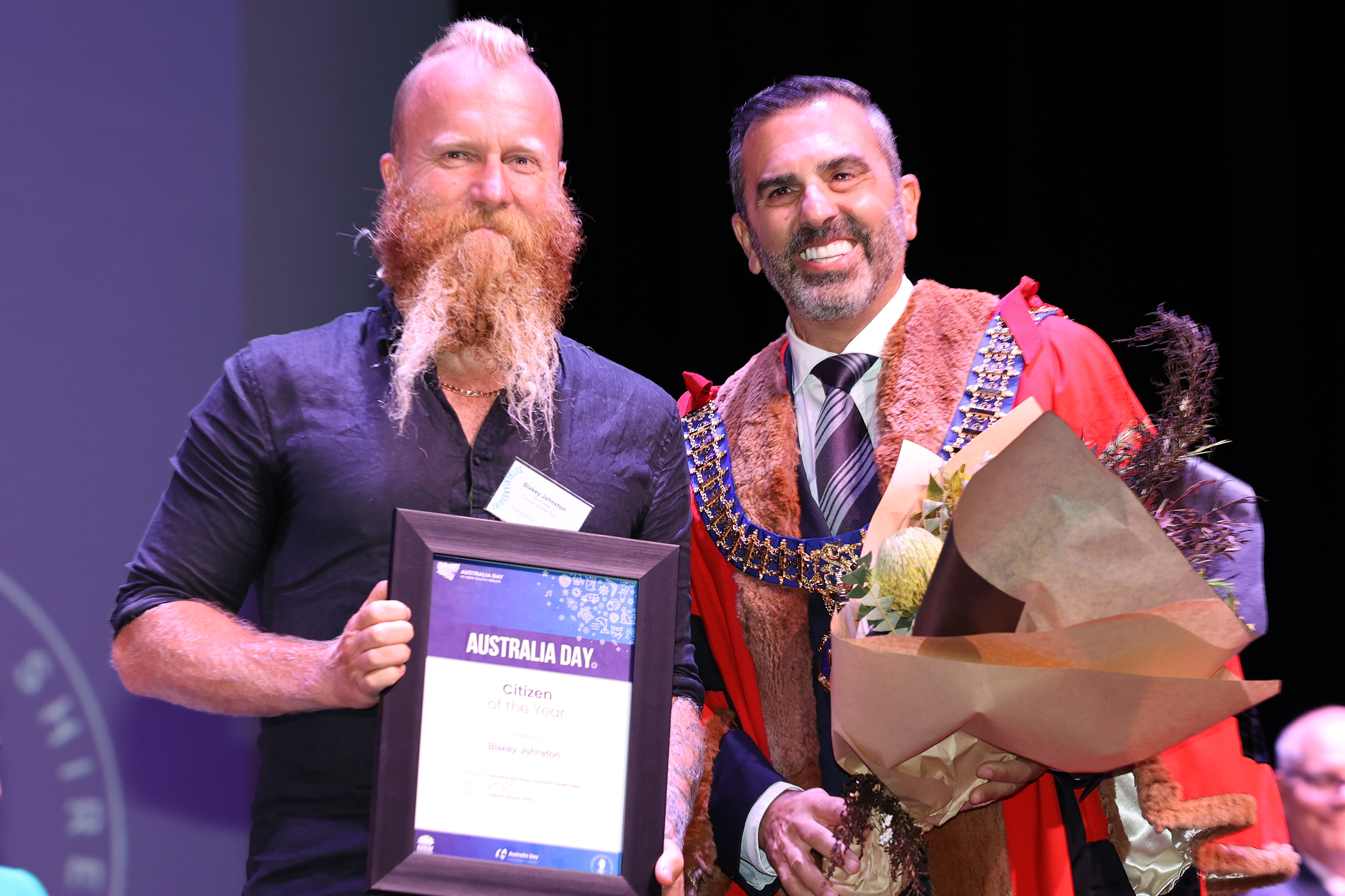Sutherland Shire Council Australia Day Awards - Citizen of the Year Blakey Johnston with Sutherland Shire Mayor, Councillor Carmelo Pesce