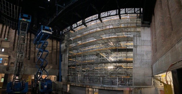 Inside construction view of seating in performing arts building
