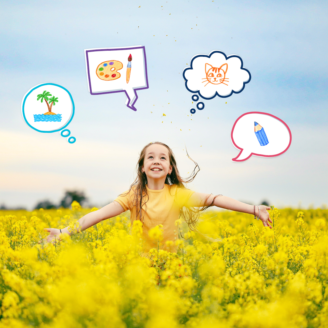 Girl playing in a field of canolas