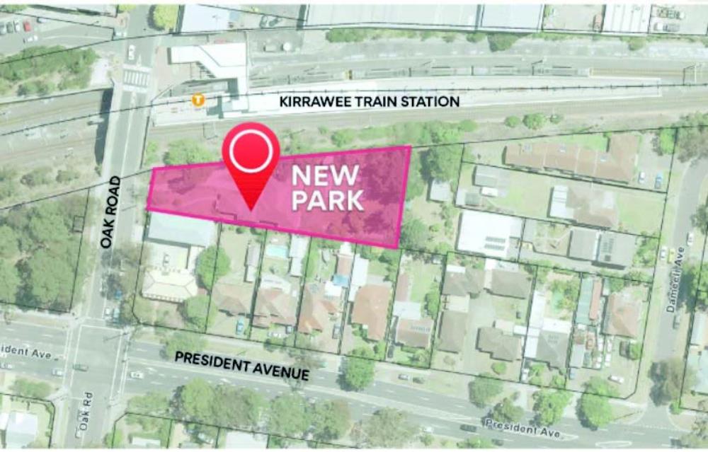 Graphic showing where the new park at Oak Road, Kirrawee will be located